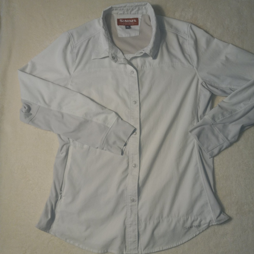 Simms Fishing Shirt Womens XL Long Sleeve Vented Zip Pocket Stretch Panels